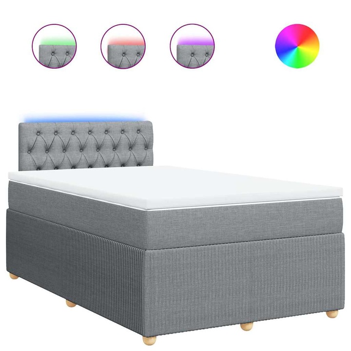 Pat box spring cu saltea vidaXL, gri deschis, 120x190 cm, textil, 48.91 kg 3289702
