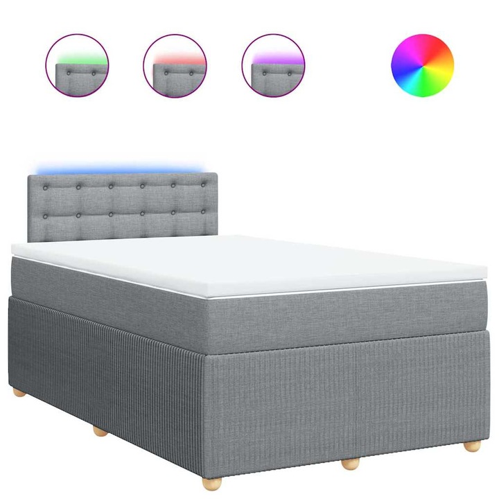 Pat box spring cu saltea vidaXL, gri deschis, 120x190 cm, textil, 48.56 kg 3289709