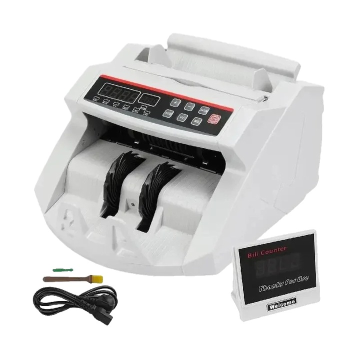 Pénzszámláló gép, 1000 bankjegy/perc, Fehér, 23,5x26x17cm