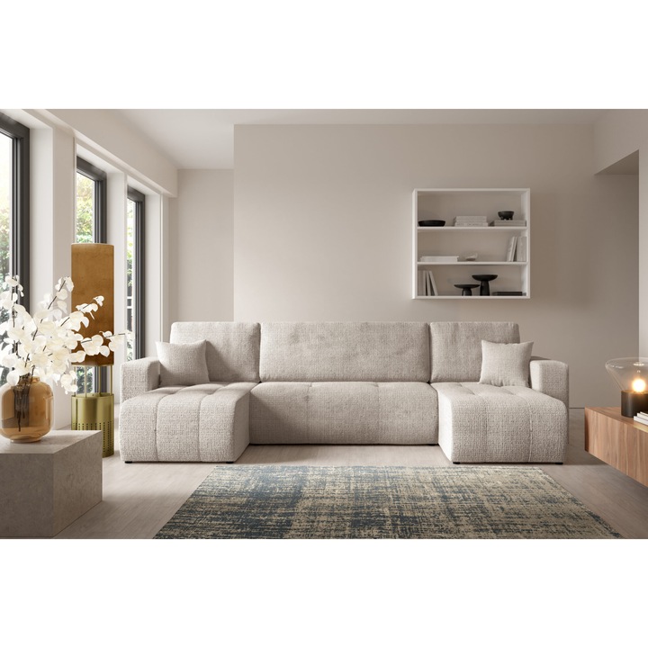 Coltar VELO U, functie de somn, 270x135cm, cu loc de depozitare, cremona 93