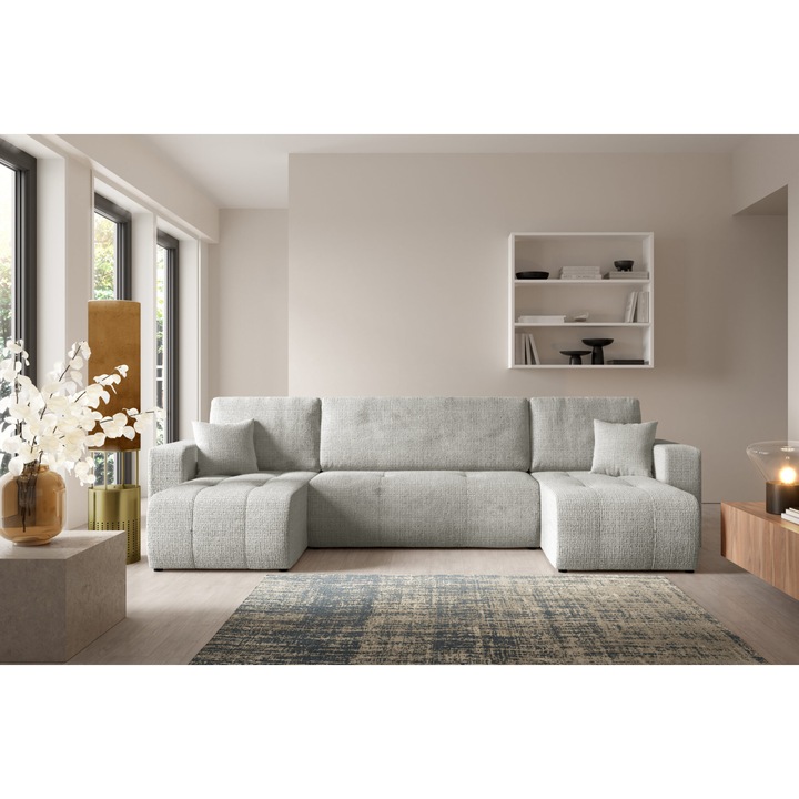 Coltar extensibil VELO U, cu functie de somn 270x135cm, cu container pentru lenjerie, tesatura Cremona, 9 culori disponibile