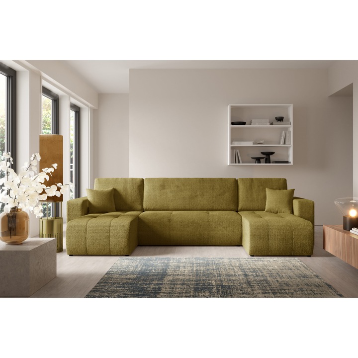 Coltar extensibil VELO U, cu container, tesatura Cremona, 270x135cm, 9 culori disponibile