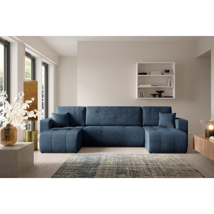 Coltar extensibil VELO U, cu container, tesatura Cremona, 270x135cm, 9 culori disponibile