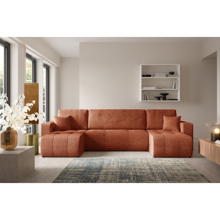 Coltar extensibil VELO U, 270x135cm, cu container pentru lenjerie, tesatura Cremona, multicolor