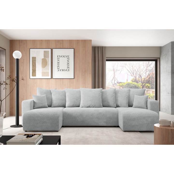 Coltar extensibil EVORA U, stofa Onega, 270x135cm, cu container pentru lenjerie, multicolor