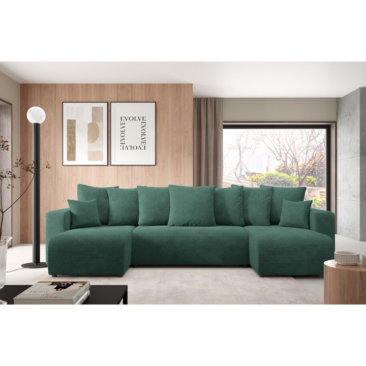 Coltar extensibil EVORA U, stofa Onega, 270x135cm, cu container pentru lenjerie, multicolor