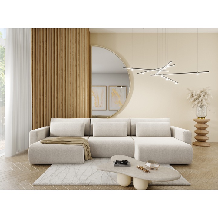 Coltar CURIOO U, functie de somn 300x135cm, material hidrorepelent, alb