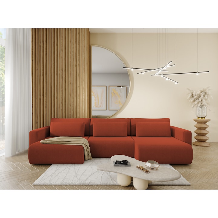 Coltar CURIOO U, functie de somn 300x135cm, material hidrorepelent, aramiu