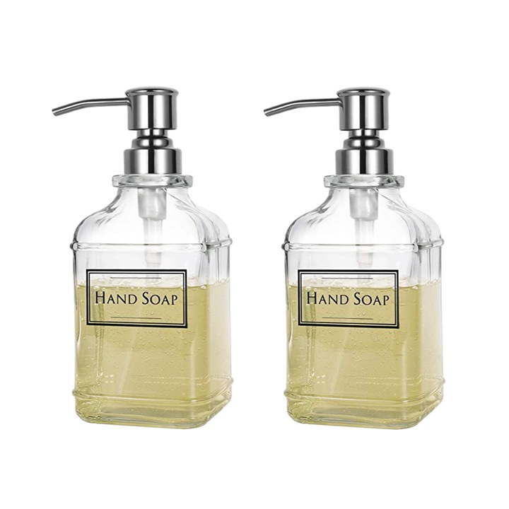 Üveg szappanadagoló 300ml, rozsdamentes acél, fekete-ezüst, 22x10x10cm