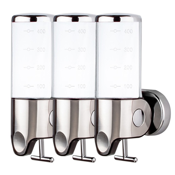 Falra szerelhető folyékony szappanadagoló, ABS/rozsdamentes acél, 1500ml, átlátszó/ezüst