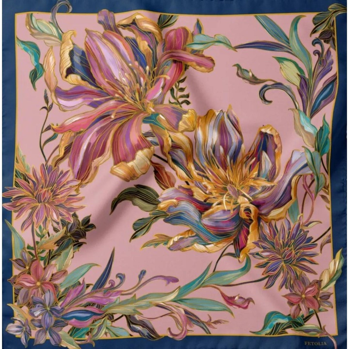 Batic Petal Whisper roz, din matase naturala, 90x90 cm