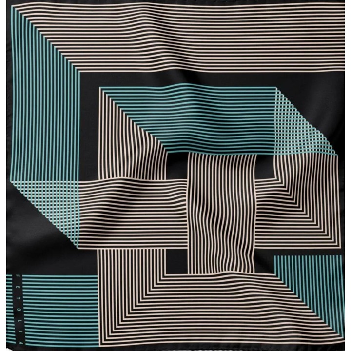 Batic Greek Geometrical negru, din matase naturala, 90x90 cm