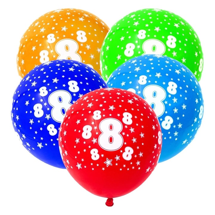 Set 4 baloane latex cu cifre 0-9, 30 cm, multicolore, Cifra 8