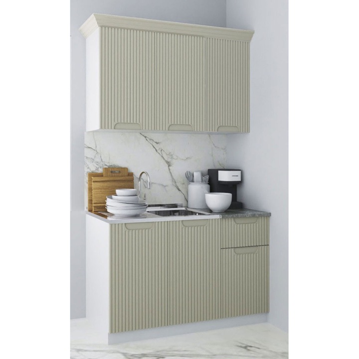 Set bucatarie cu soft-close si fronturi MDF, Badenmob, seria Space, 120.01cm, Crem