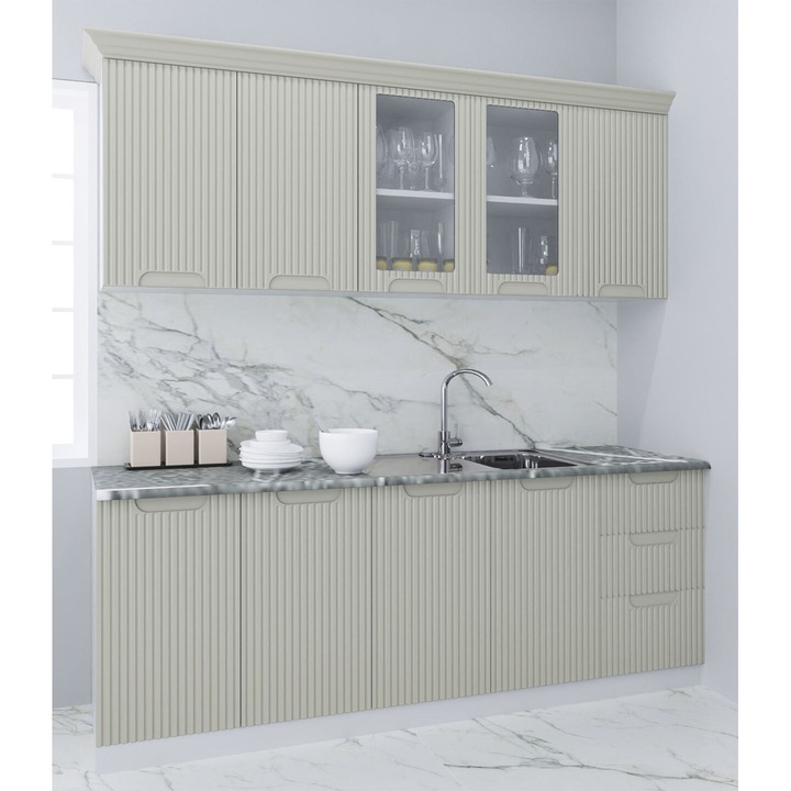 Set bucatarie cu soft-close si fronturi MDF, Badenmob, seria Space, 200.02cm, Crem