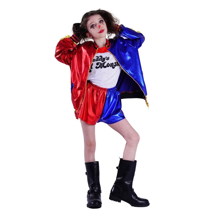 Costum deghizare Halloween copii, eroina Harley Quinn, albastru rosu, poliester, MYONNA IT & E- COMMERCE ®
