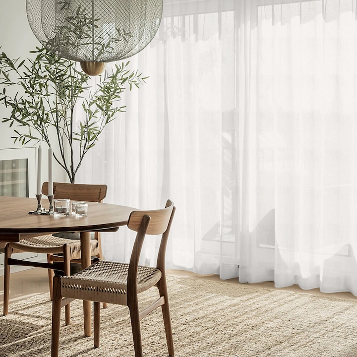 Set perdea fir argintiu cu rejansa transparenta cu ate pentru galerie, Mehiti, 500x220 cm, Alb, 2 buc