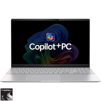 Laptop ASUS Vivobook S 15 K5507QA cu procesor Snapdragon X Plus X1P 42 100 pana la 3.4GHz, 15.6'', 3K, OLED, 120Hz, 16GB LPDDR5X RAM, 1TB SSD, Qualcomm Adreno GPU, Windows 11 Home, Cool Silver