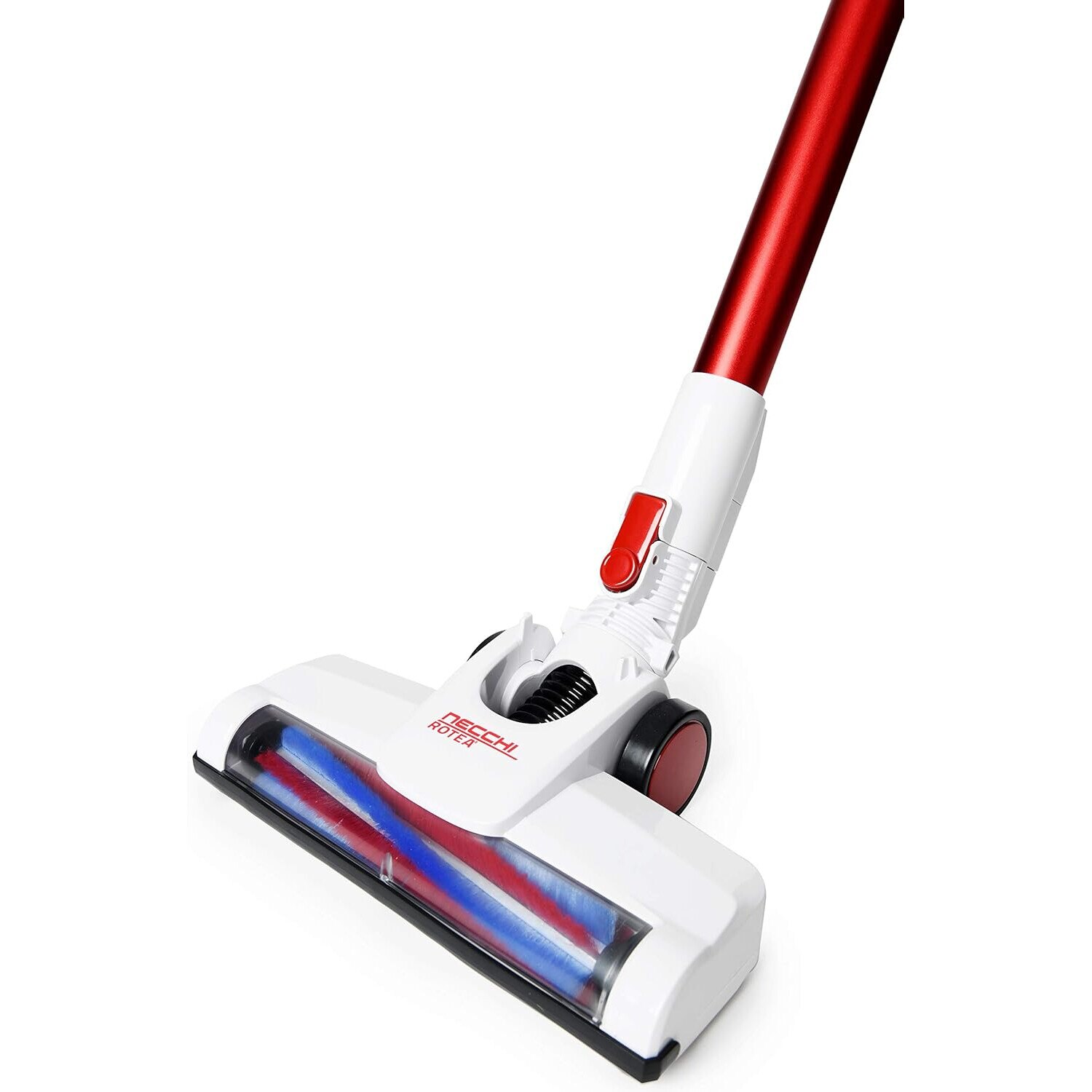 Aspirator vertical fara fir putere aspirare 15kpa, 200 W, baterie 22.2 V, autonomie 30 min, filtrare 99.9%, recipient praf 0.8 L, tub flexibil, perie cu LED, panou digital, suport perete Necchi
