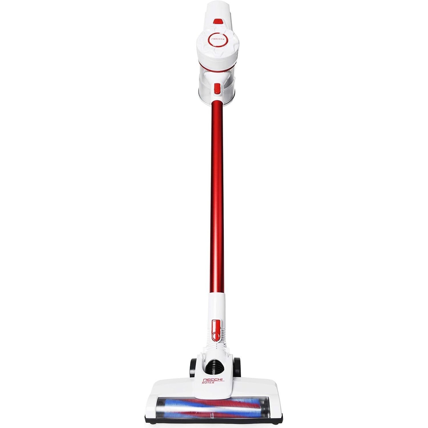 Aspirator vertical fara fir putere aspirare 15kpa, 200 W, baterie 22.2 V, autonomie 30 min, filtrare 99.9%, recipient praf 0.8 L, tub flexibil, perie cu LED, panou digital, suport perete Necchi