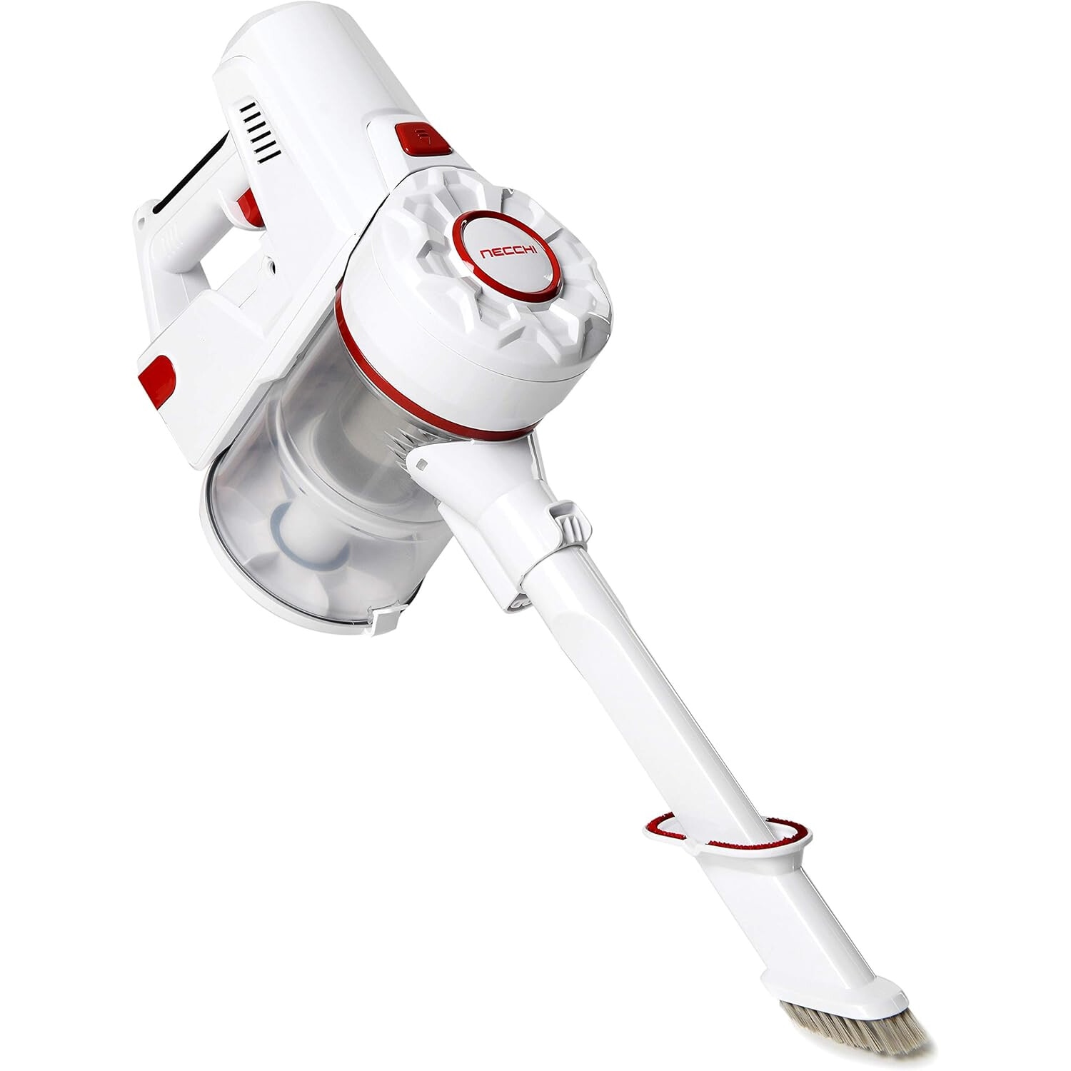 Aspirator vertical fara fir putere aspirare 15kpa, 200 W, baterie 22.2 V, autonomie 30 min, filtrare 99.9%, recipient praf 0.8 L, tub flexibil, perie cu LED, panou digital, suport perete Necchi