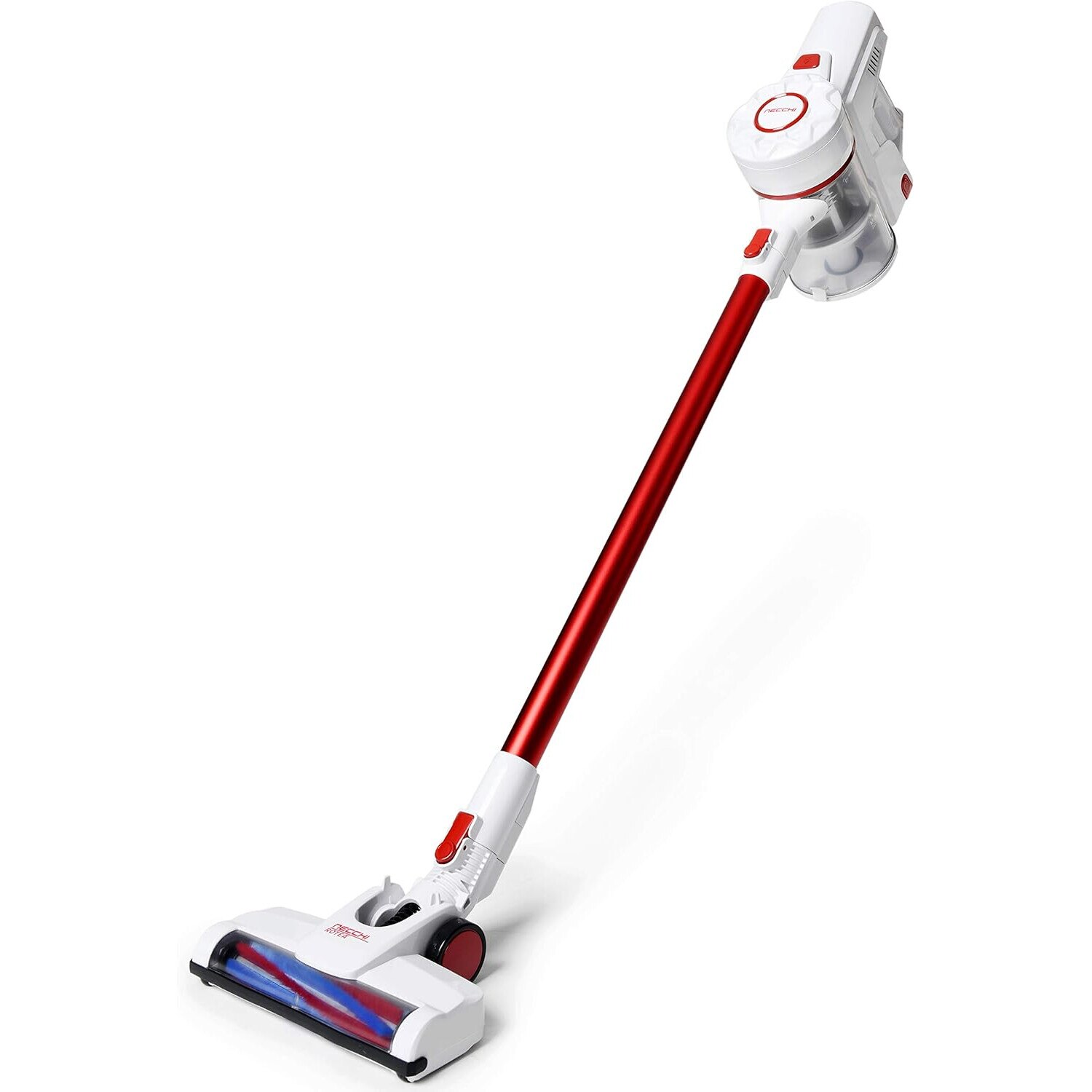 Aspirator vertical fara fir putere aspirare 15kpa, 200 W, baterie 22.2 V, autonomie 30 min, filtrare 99.9%, recipient praf 0.8 L, tub flexibil, perie cu LED, panou digital, suport perete Necchi