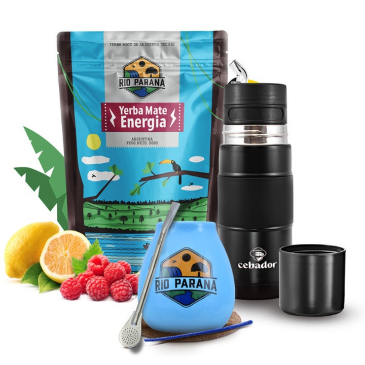 Yerba Mate Tea Készlet Rio Parana Energia Guarana 500g, Yerbomos X All in One 450 ml, Bögre 330 ml, Bombilla