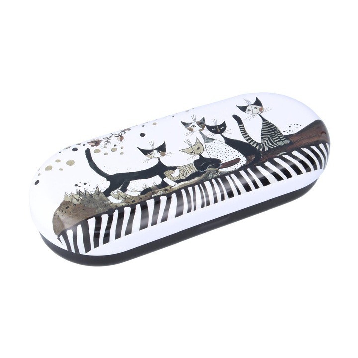 Etui pentru ochelari Rosina Wachtmeister Cats Sepia, Fridolin, carcasa metalica, 16×6.6×2.8 cm