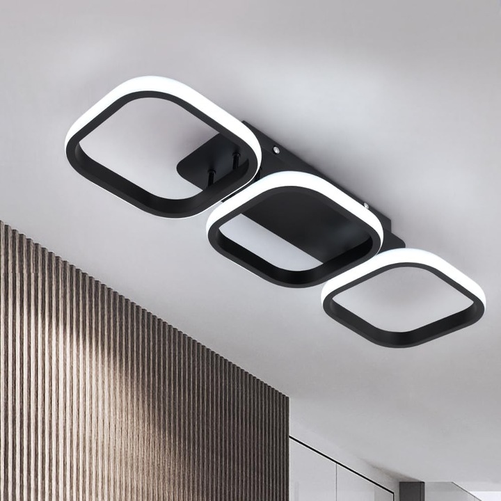 Lustra LED VERTEX 34W, 3 Patrate, Liniara, lumina Rece/Calda/Neutra, Neagra