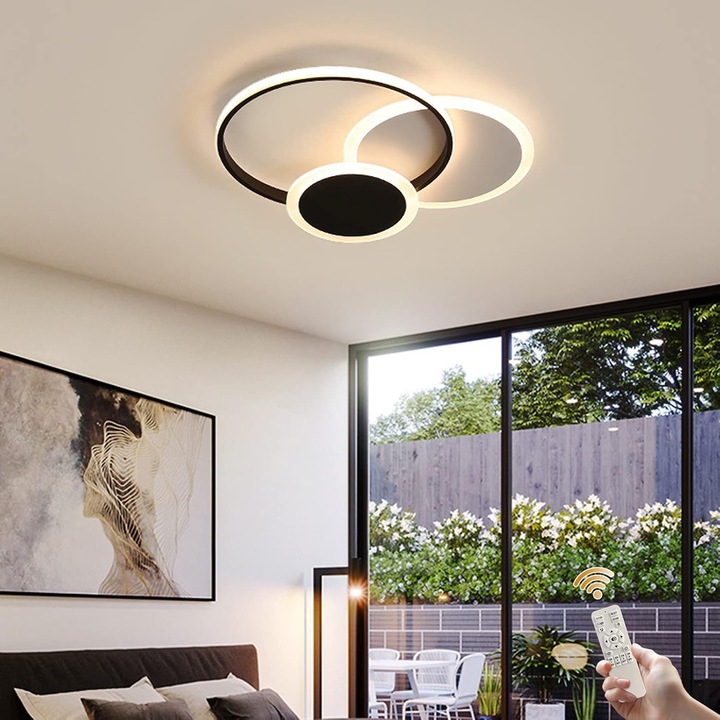 Cetus LED полилей с дистанционно управление, 48 W, черен, акрил, димиране