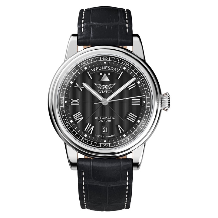 Ceas barbatesc Aviator Douglas Day Date V.3.35.0.274.4, culoare neagra, dimensiune 40x40mm