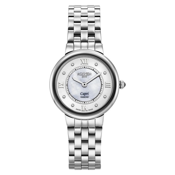 Ceas dama Roamer Capri Diamond 859845, 41x29x50mm, inox, argintiu