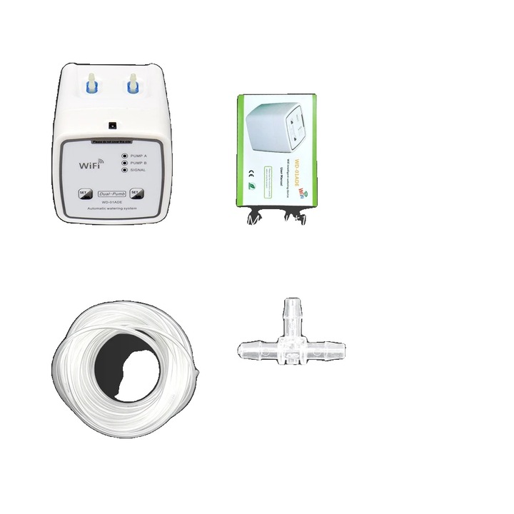 Sistem de irigare prin picurare, 20 ghivece, control automat, alimentare USB, alb