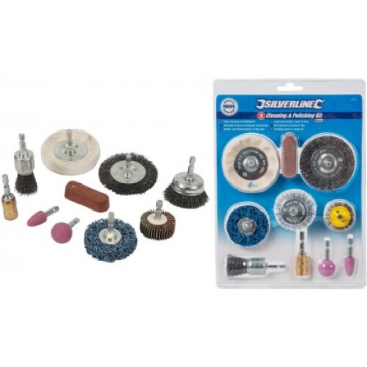 Set 10 accesorii curatare si polizare, Silverline, multicolor