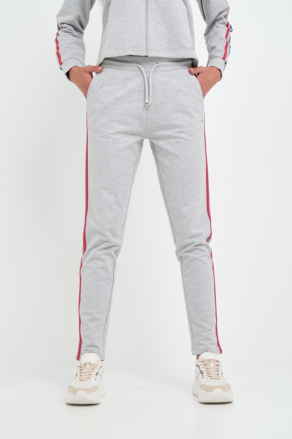 Lee Cooper, Pantaloni de trening din bumbac cu garnituri laterale contrastante, Gri melange, XL