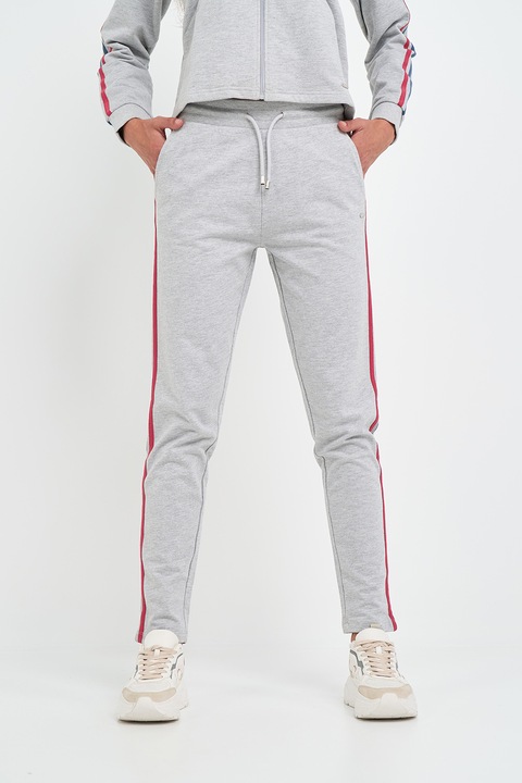 Lee Cooper, Pantaloni de trening din bumbac cu garnituri laterale contrastante, Gri melange, XS