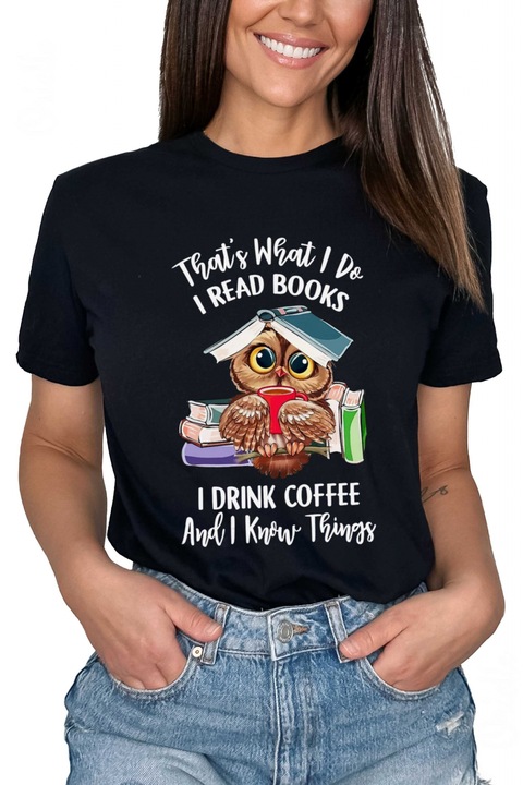 Tricou Negru Books Coffee Owl 19973