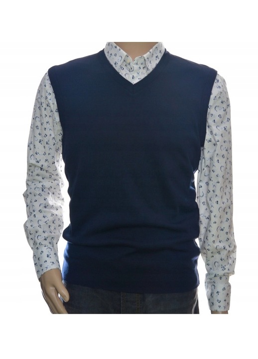 Мъжки пуловер Selantino, без ръкави, вълна, V-образно деколте, Морскосин