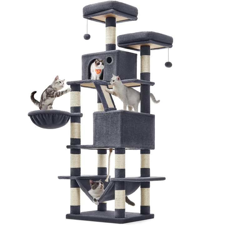 Котешки комплект за игра FEANDREA, тип дърво, XXL, място за 6 котки, 55x45x168 см, тъмносив