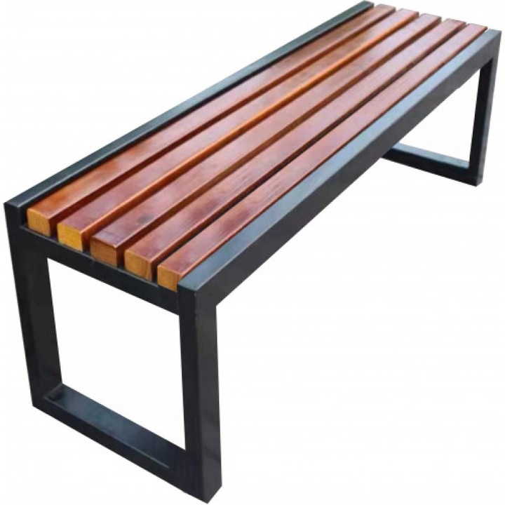 Terasz/kerti pad, fém szerkezet, fa ülőke, 170x45x40 cm