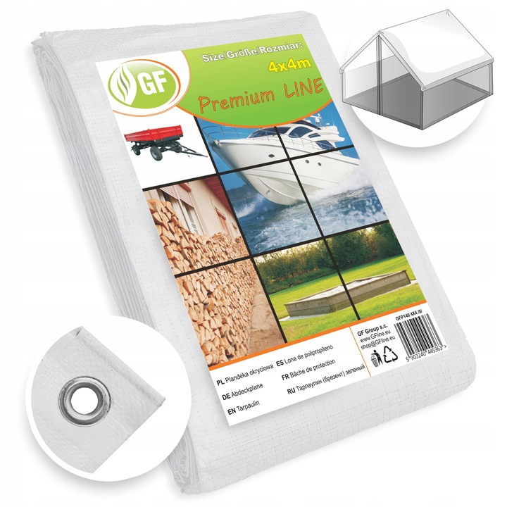 Prelata impermeabila cu inele, protectie UV, 4x4m, densitate 140g/m², culoare alb
