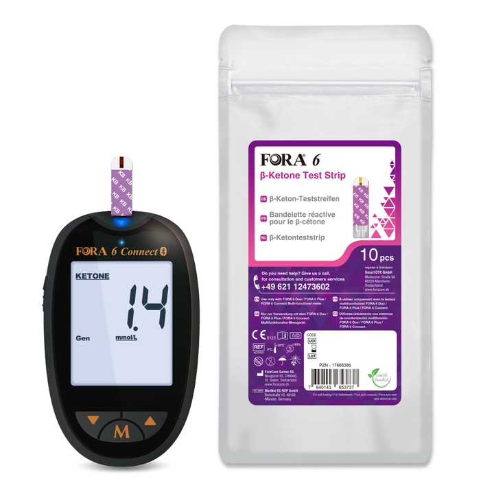 Analizor multiparametru Fora, model Pachet Fora 6 pentru testarea beta-cetonelor, rezultate rapide si precise, utilizare profesionala si casnica, masurare in 3 secunde