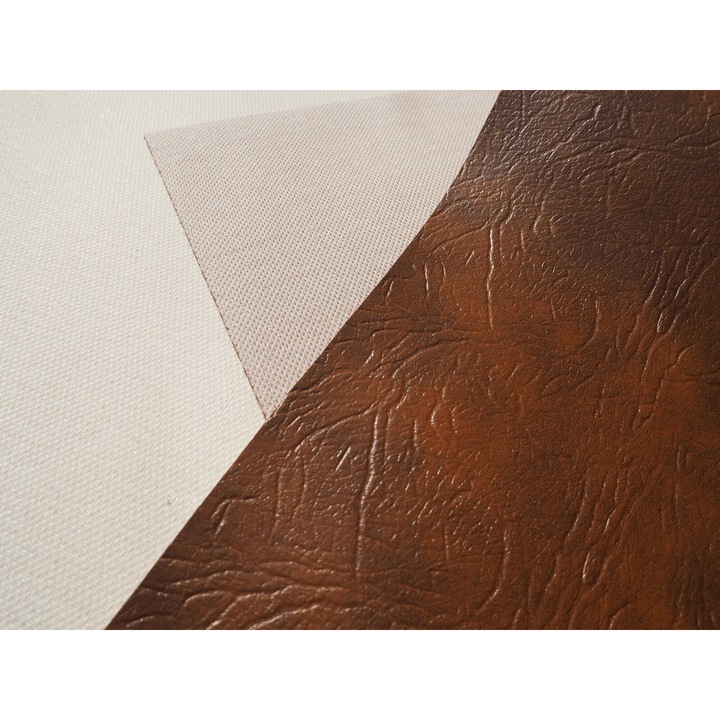 Piele ecologica,10 m x 1.45 m, imitatie de piele naturala cu partea din spate a pielii este tricotata cu doua fire, cusatura Lacost, maro inchis cald