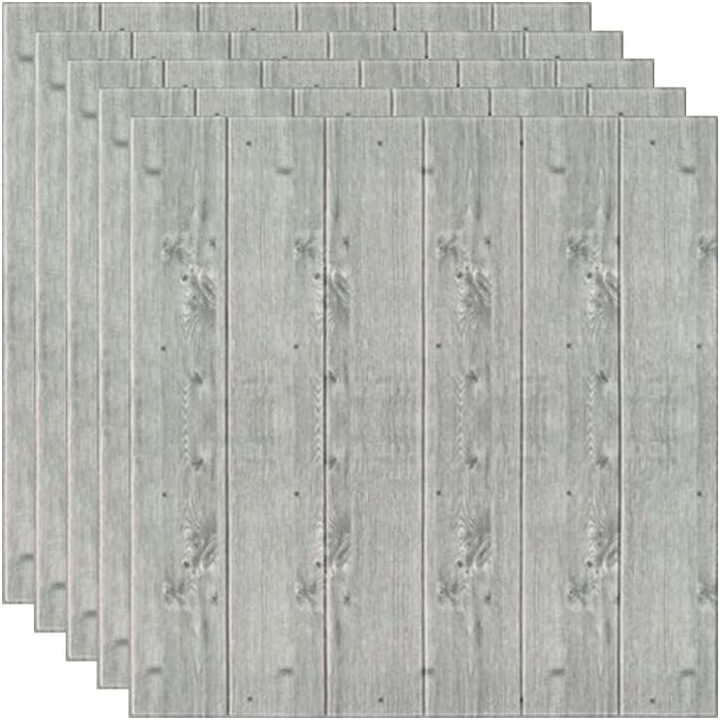 10 db 3D öntapadós tapétalap készlet, gyantából, lambériát imitáló, vízálló, 70 cm x 70 cm, fedett felület 4,9 nm, ezüstszürke