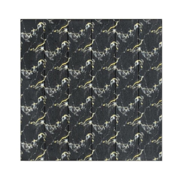 Set 10 Placi Tapet 3D, GIMASE, 70 x 70 cm, Grosime 3 mm, din Rasina, Tip Placi de Lemn, Suprafata Acoperita 4.9 mp, Negru