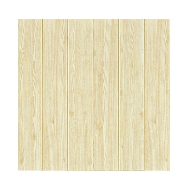 Set 10 Placi Tapet 3D, Flippy, 70 x 70 cm, Grosime 3 mm, din Rasina, Tip Placi de Lemn, Suprafata Acoperita 4.9 mp, Crem