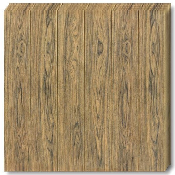 10 db 3D öntapadós tapétalap szett, gyantából, faburkolat-utánzat, vízálló, 70 cm x 70 cm, Fedett terület 4,9 nm, Barna