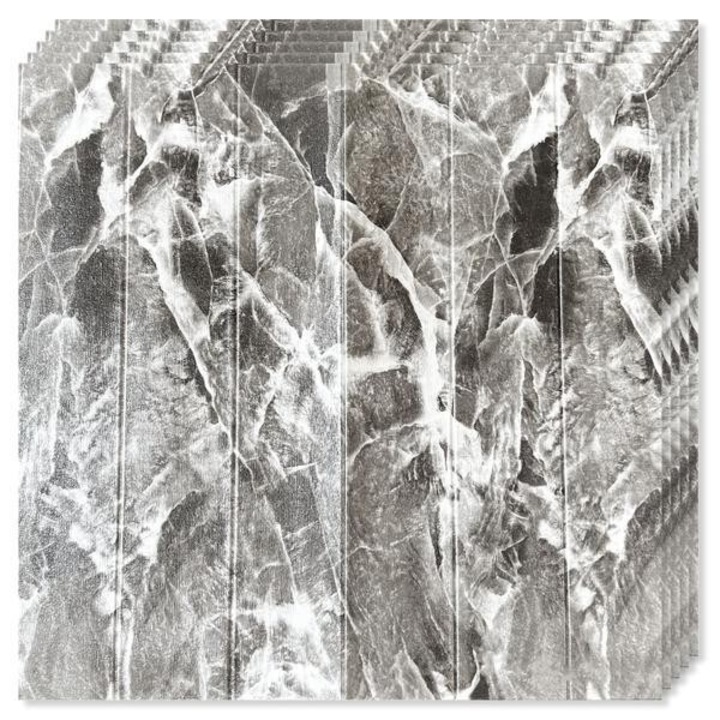 Set 10 Placi Tapet Autocolant 3D, din Rasina, Imitatie Lambriu, waterproof, 70 cm x 70 cm, Suprafata acoperita 4.9 mp, Gri Marmorat