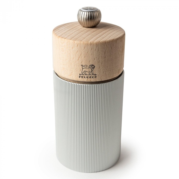 Rasnita de piper, Peugeot, 12 cm, Lemn de fag/Aluminiu, Argintiu