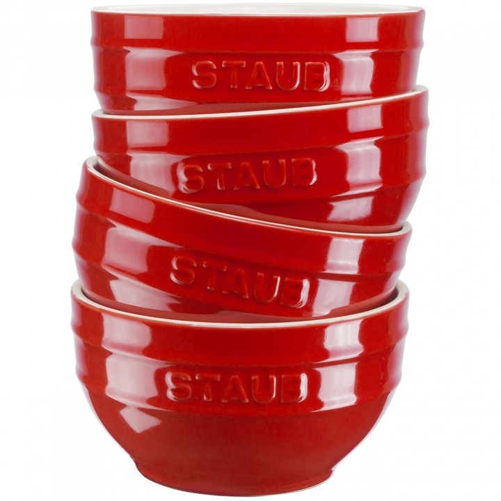 Комплект 4 керамични купички, STAUB, 400 мл, 12 х 6,1 см, Червени